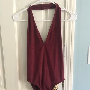 Red Suede Wet Seal Halter Bodysuit